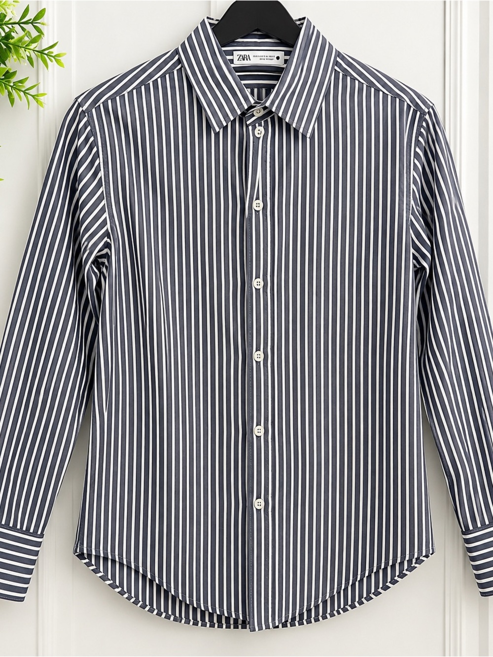 Zara Navy White Striped Cotton Button Down Shirt XS